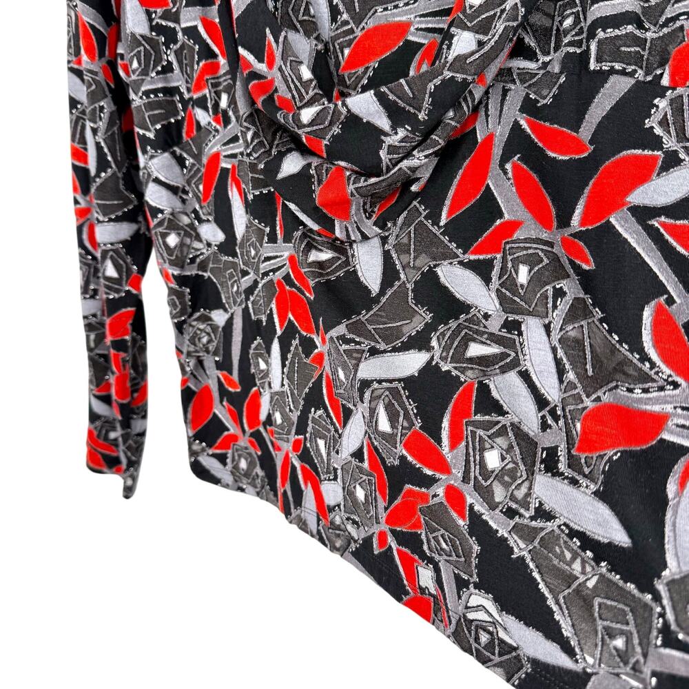 MULTIPLES PL Petite Large Sparky Red Black Silver Sheer Christmas Shirt Top - Picture 8 of 10